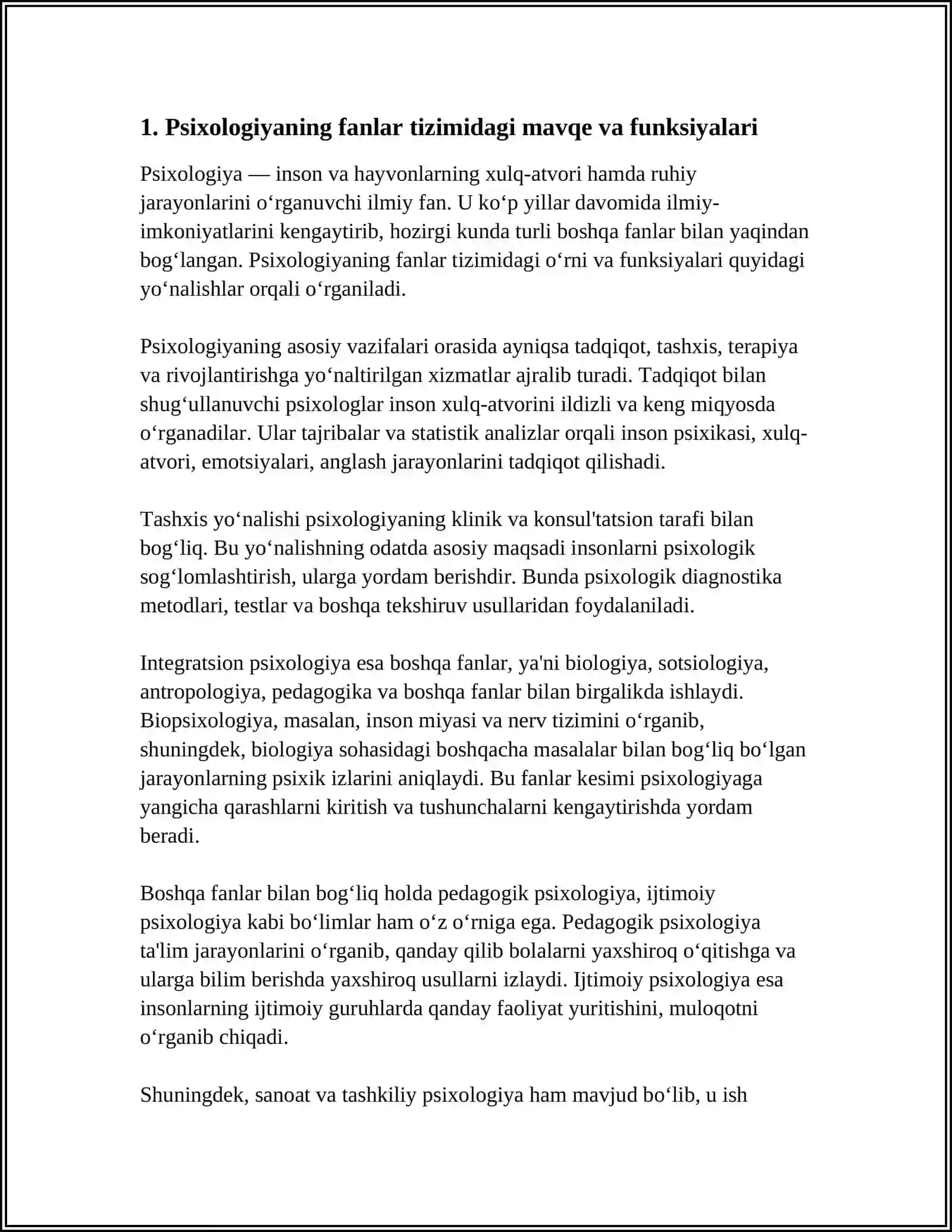PSIXOLOGIYANING FANLAR TIZIMIDAGI OʻRNI 3