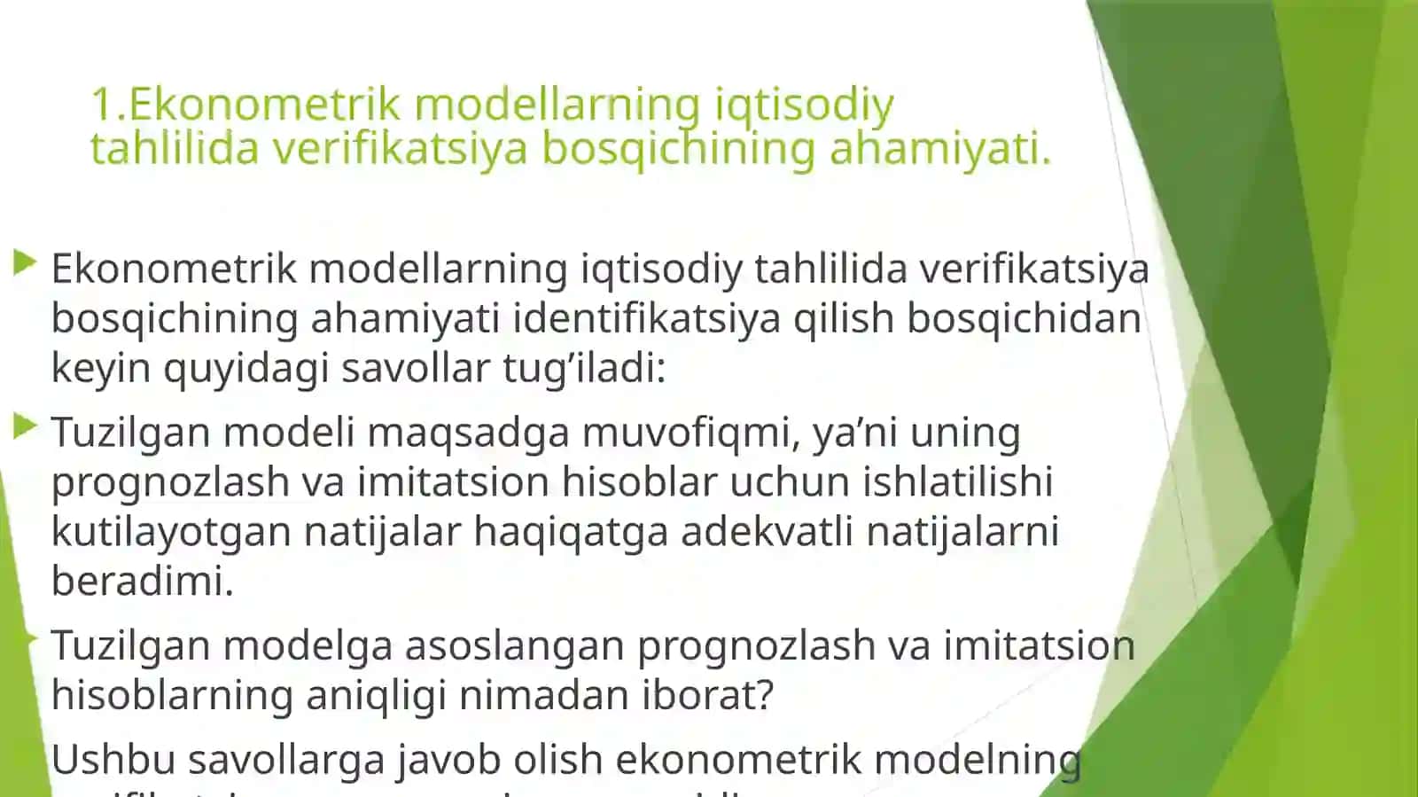 Ekonometrik modellarni baholash 3