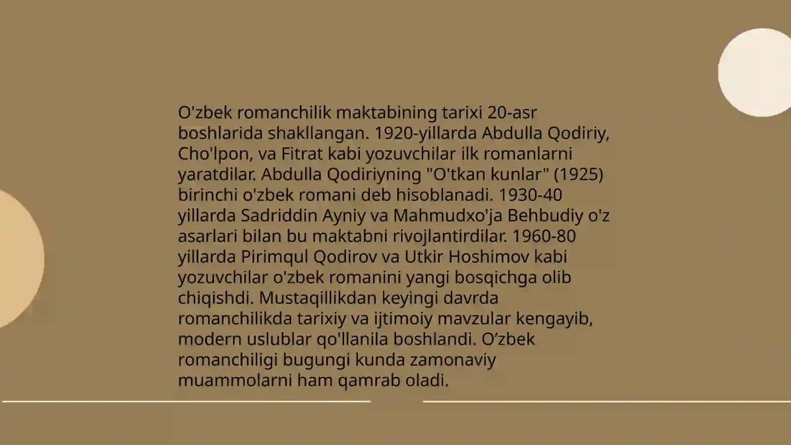 O'zbek romanchilik maktabining shakllanishi bo'yicha ma'lumotlar to'plash va tahlil etish 3