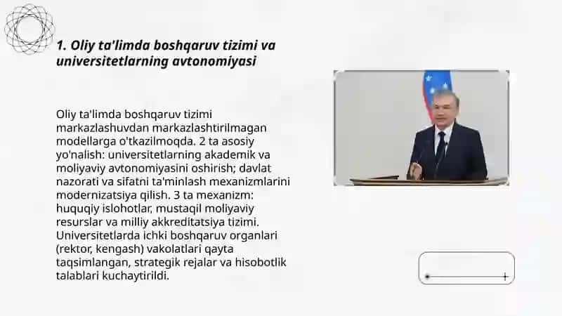 Oliy ta'lim tizimidagi oʻzgarishlar,islohatlar 3