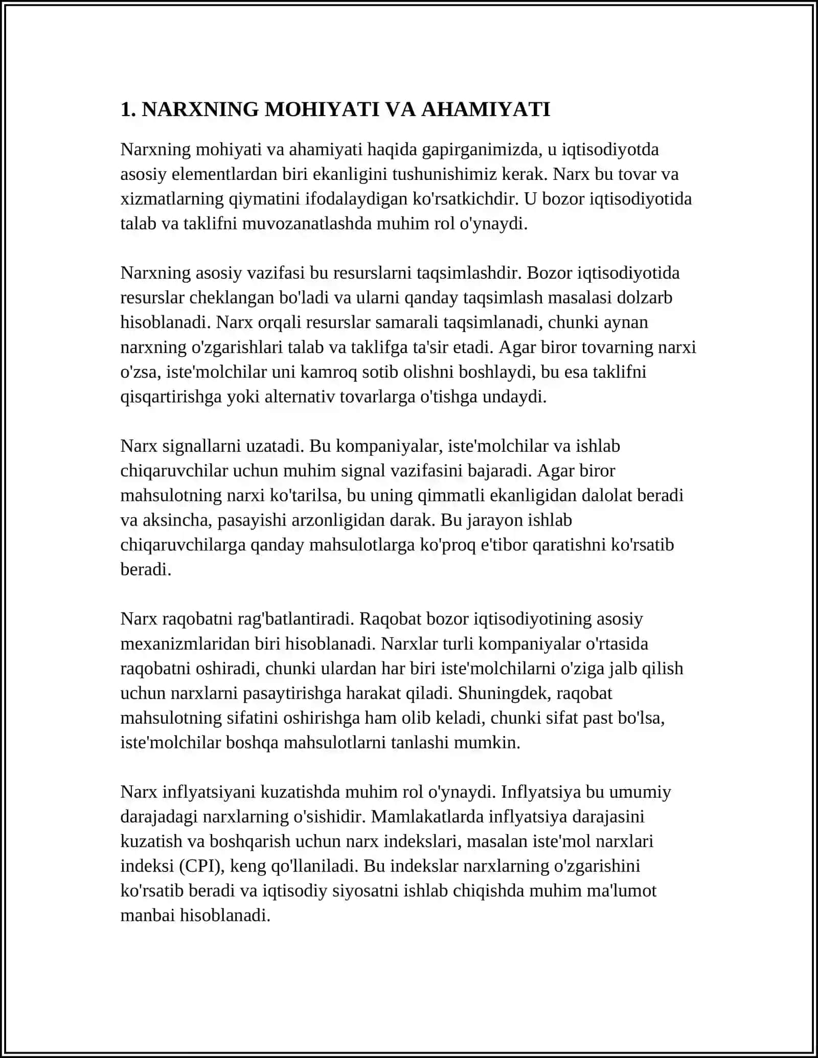 REFERAT Mavzu: NARXNING MOHIYATI 3