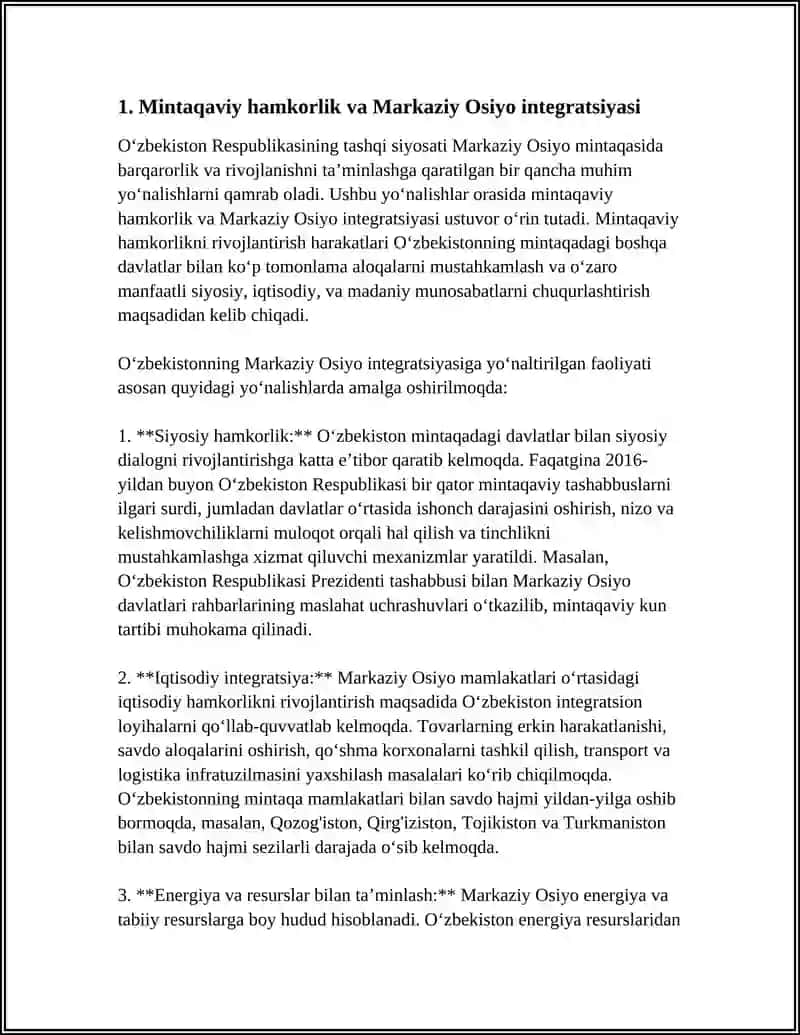 OʻZBEKISTON RESPUBLIKASI TASHQI SIYOSATINING MUHIM YOʻNALISHLARI 3