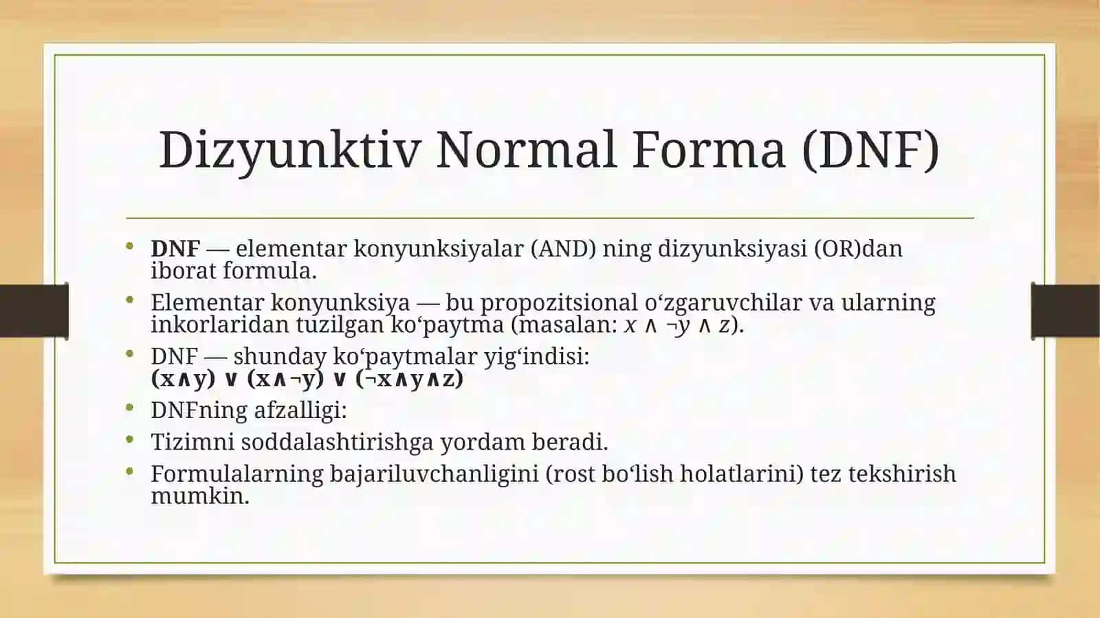 Normal formalari. Mukammal dizyunktiv va konyunktiv normal formalar 3