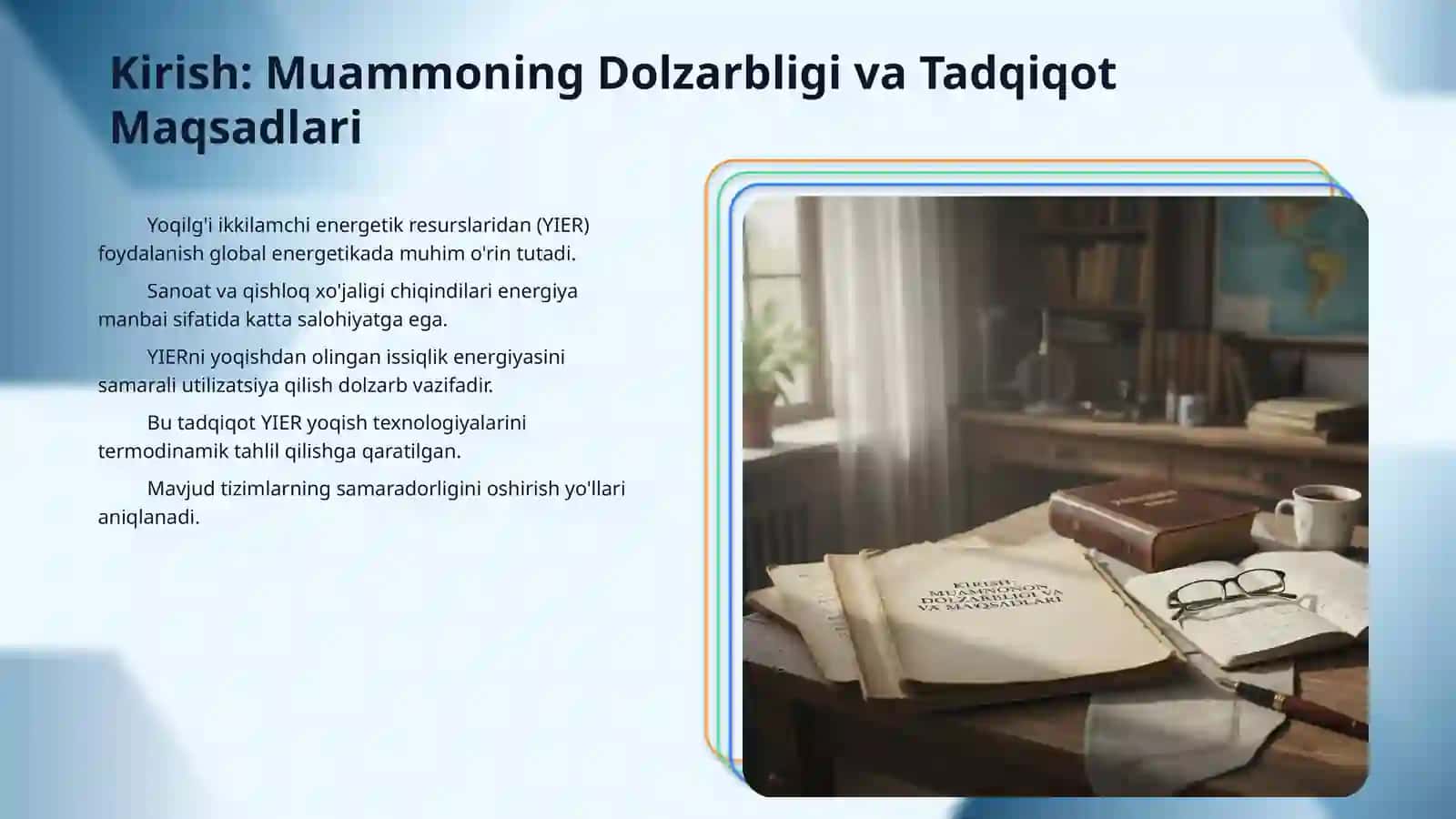 Yoqilgʻi ikkilamchi energetik resurslarini yoqish. Issiqlik ikkilamchi energiya resurslarini utilizatsiyalash tizimlarining termodinamik tahlili. 3