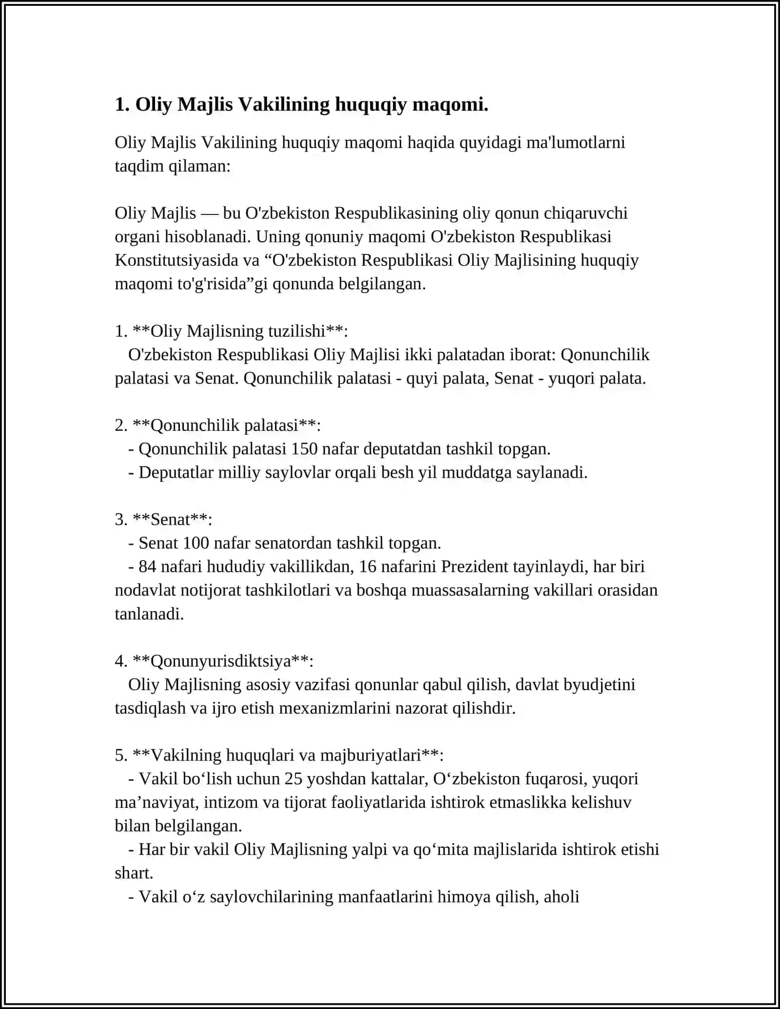 INSON HUQUQLARI BOʻYICHA OʻZBEKISTON RESPUBLIKASI OLIY MAJLISI VAKILI 3