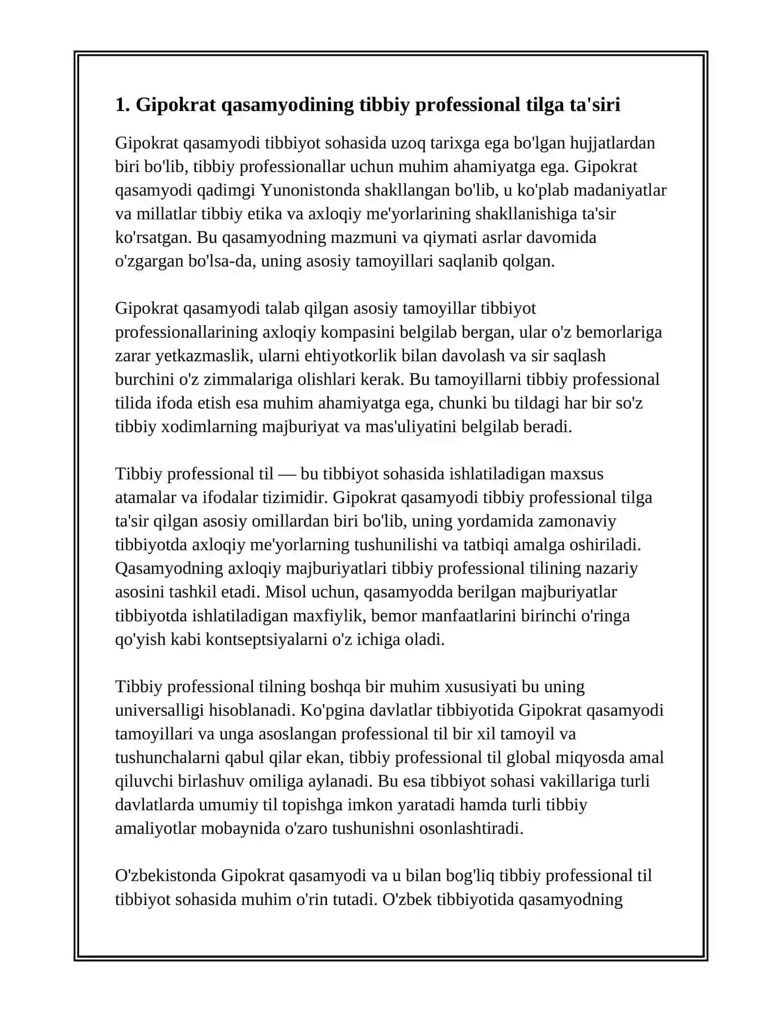 GIPOKRAT QASAMYODI, PROFESSIONAL TILLAR VA ULARNING MILLIY TILDAGI ASOSIY XUSUSIYATLARI 3