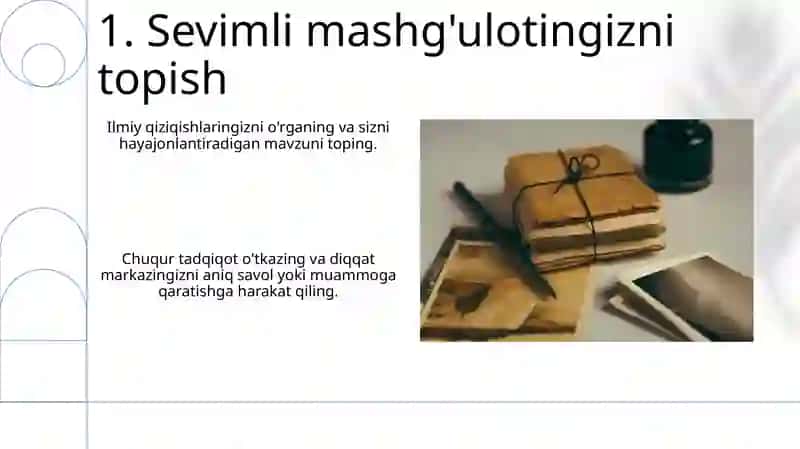 Sohaga oid ixtiyoriy ilmiy mavzuda tezis yozish 3