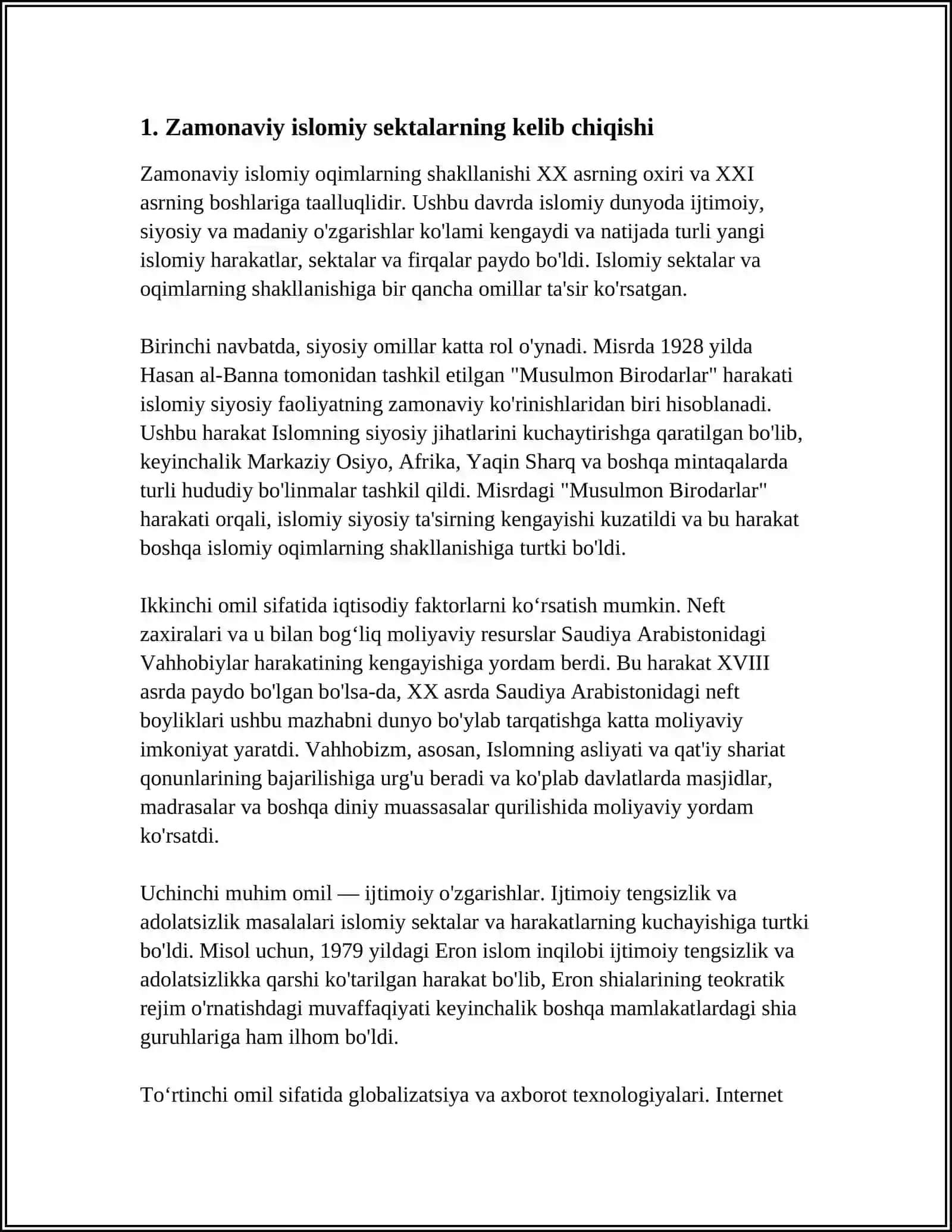 ISLOM DINIDA PAYDO BO’LGAN YANGI SEKTA VA KULTLAR 3