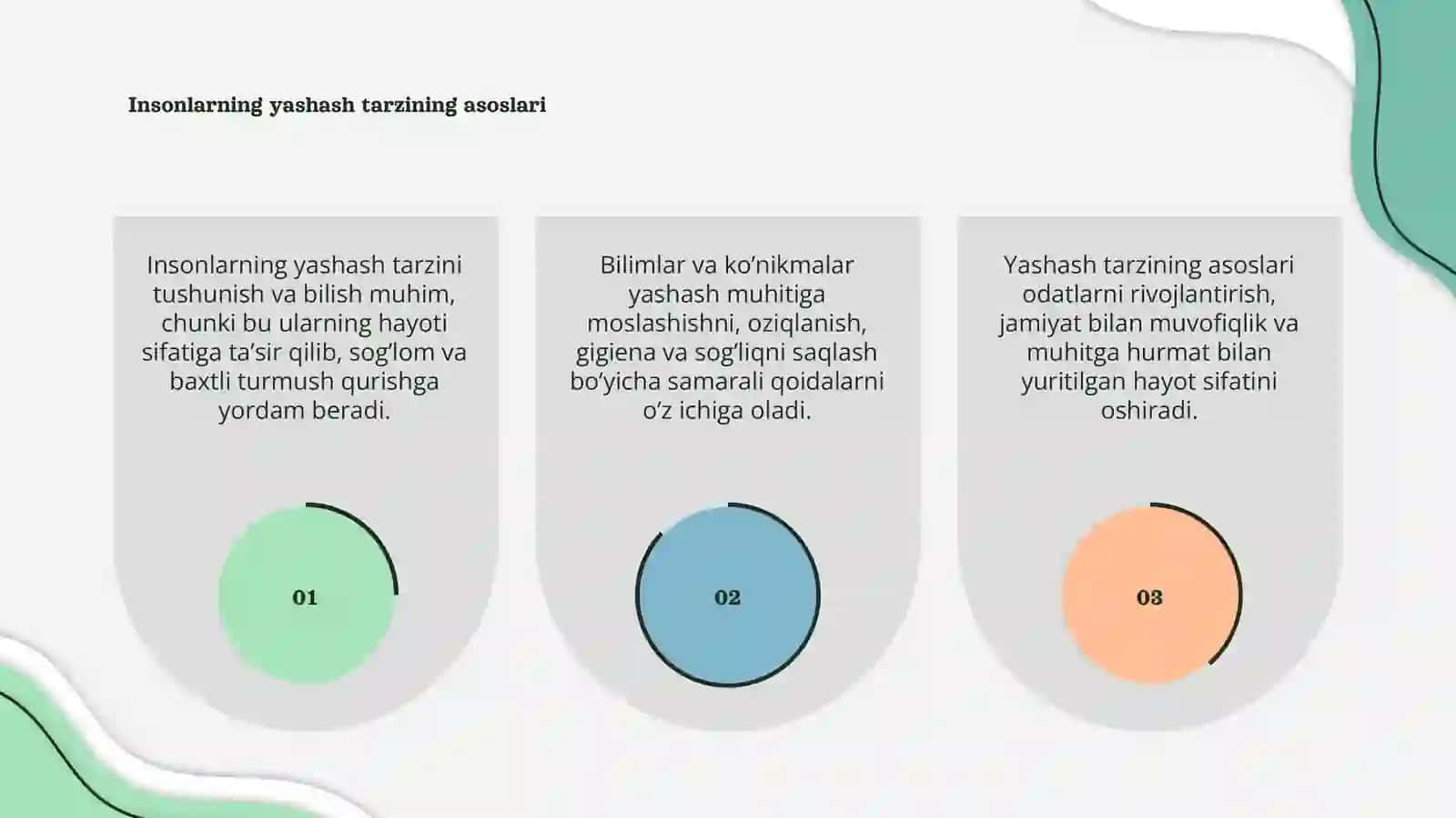 Insonlarning yashash tarzi bilan bog’liq bilim va ko’nikmalar 3