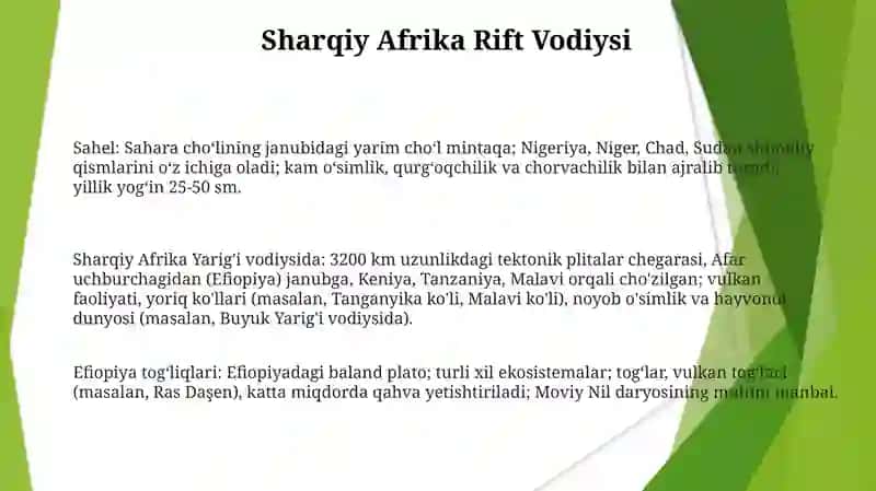 Afrika materigining reganal tabiiy geografik oʻlkalariga tavsif berish 3
