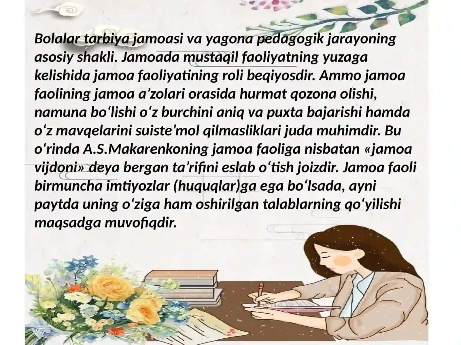 Bolalar tarbiya jamoasi va yagona pedagogik jarayonning asosiy shakli 3