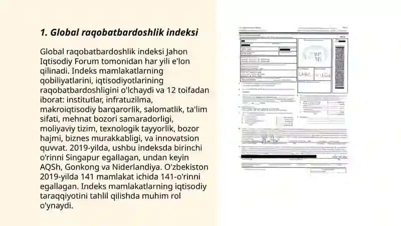 Siyosiy-huquqiy sohadagi (10 ta) ustuvor xalqaro reytinglar va ularga O'zbekistonning integratsiyalashuvi 3