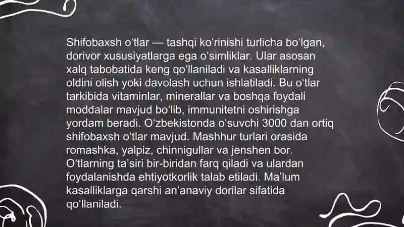 Shifobaxsh oʻtlar va ularning farmakologik xususiyatlari 3
