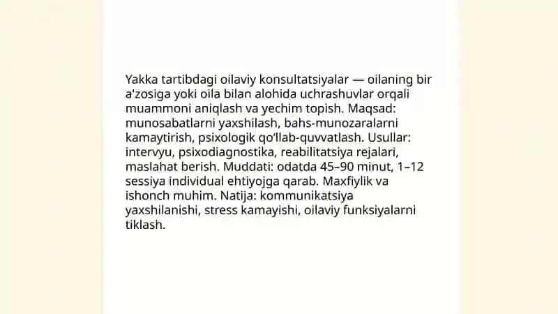 Yakka tartibdagi oilaviy konsultatsiyalar 3