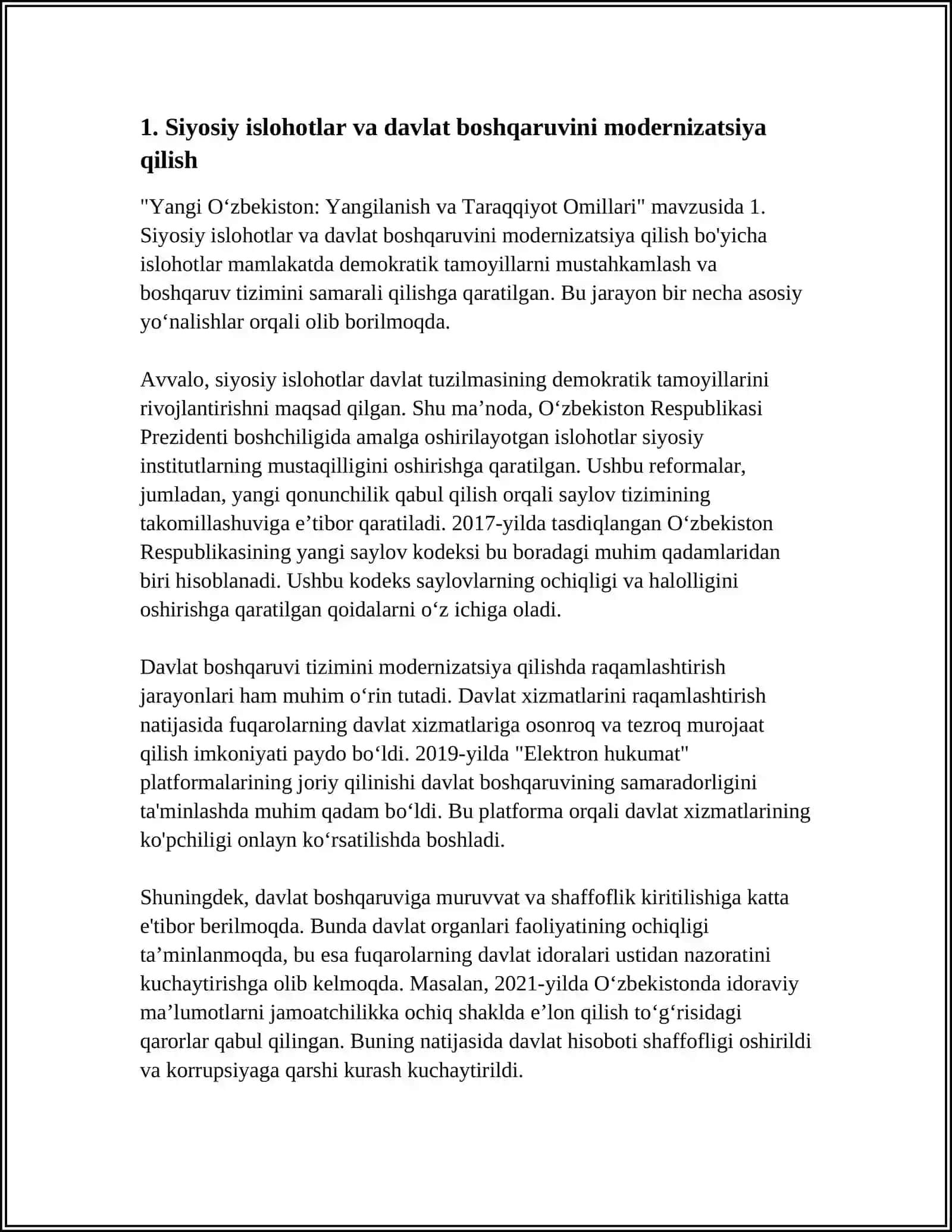 YANGI OʻZBEKISTON: YANGILANISH VA TARAQQIYOT OMILLARI 3