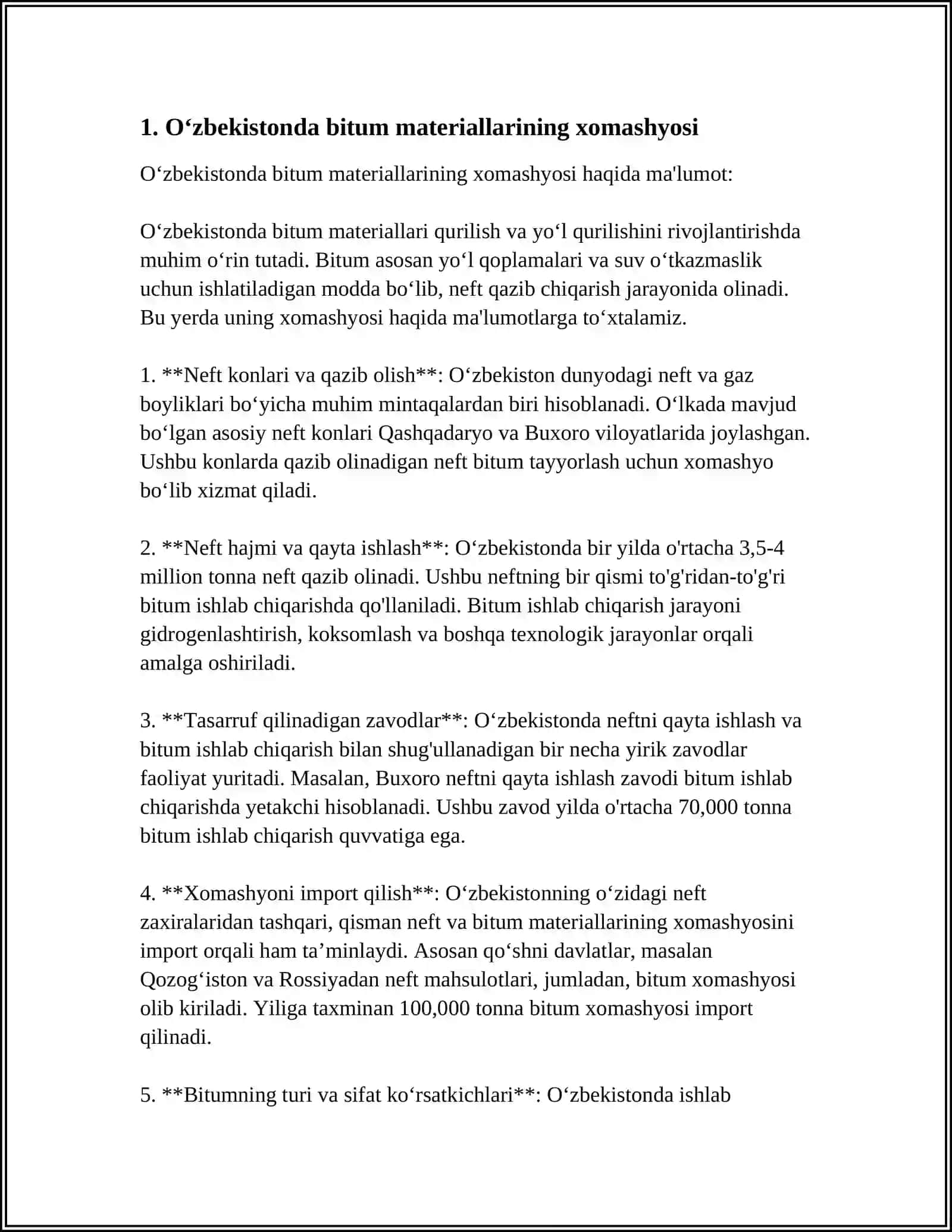 Oʻzbekistonda Bitum Materiallarini Ishlab Chiqarish Sanoati 3