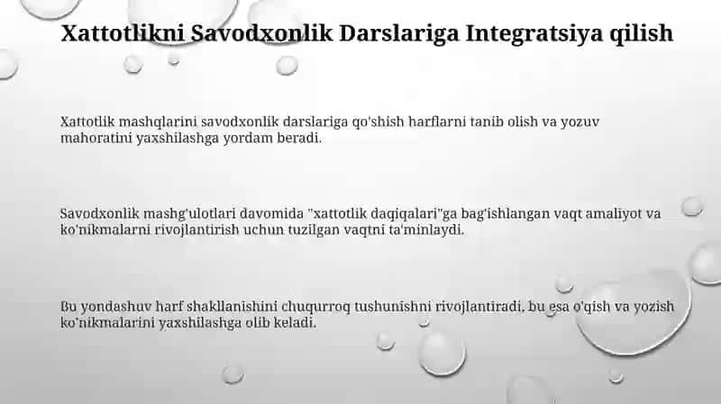 Savod oʻrgatishda husnixat daqiqalarini tashkil qilish darslari 3