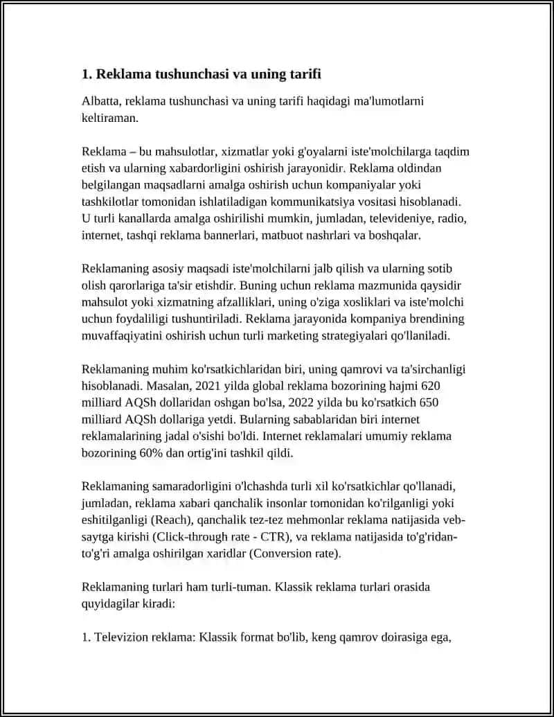 REKLAMA TUSHUNCHASI, MOHIYATI VA VAZIFALARI 3