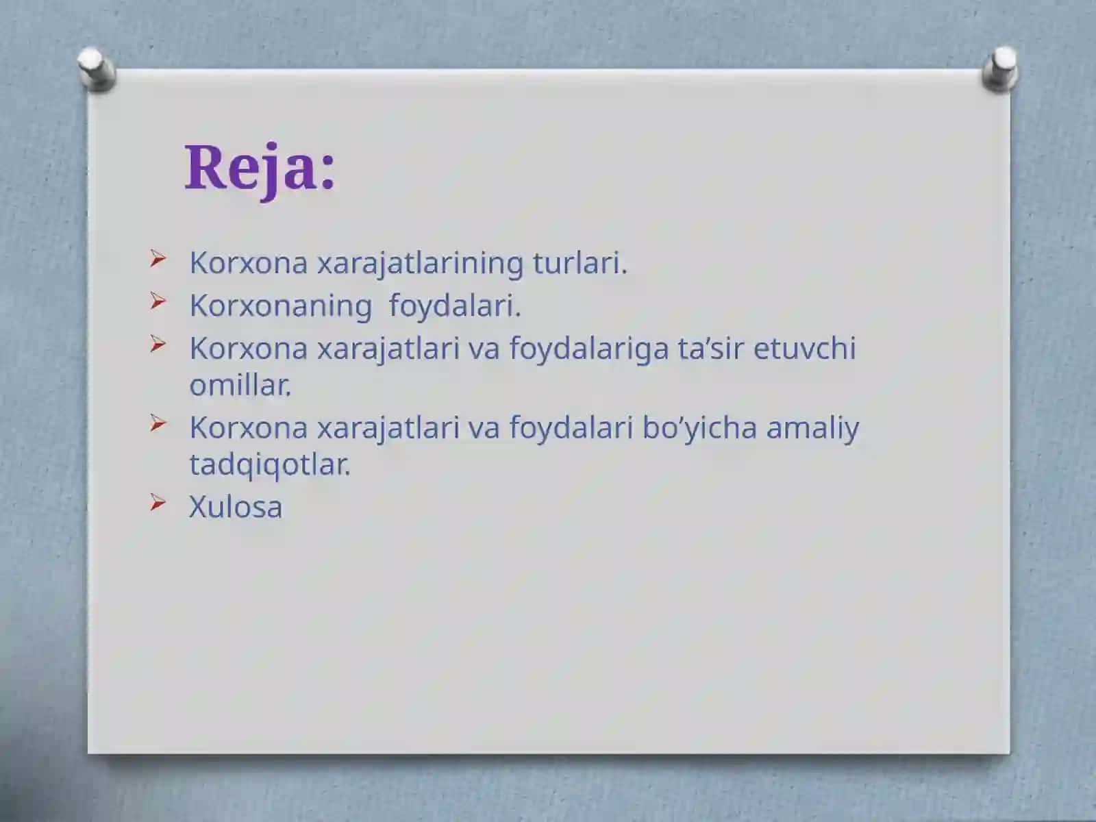 Korxona xarajatlari va foydalari 3