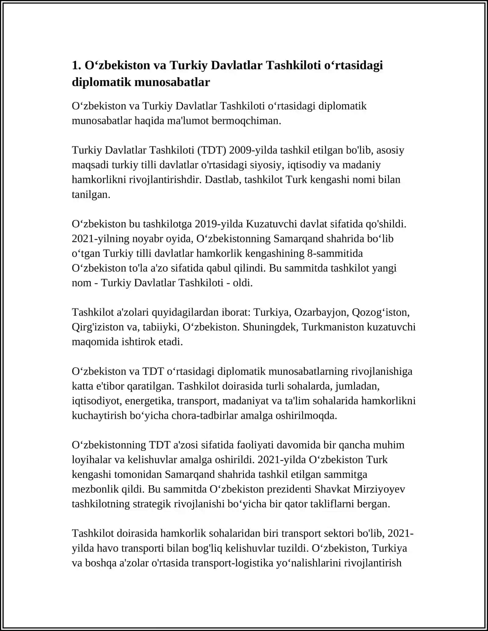 OʻZBEKISTONNING TURKIY DAVLATLAR TASHKILOTI BILAN HAMKORLIGI VA UNING AHAMIYATI 3