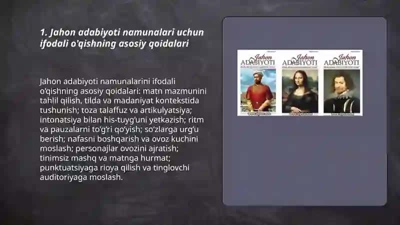 Jahon adabiyoti namunalari uchun ifodali o'qishning asosiy qoidalari 3