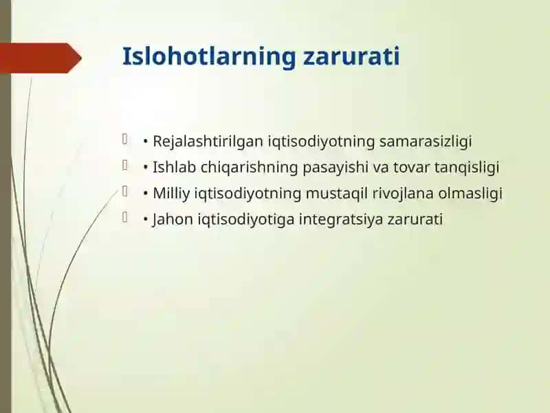 Iqtisodiy islohotlar, xususiy mulkchilikning shakllanishi va O‘zbekistonning bozor munosabatlariga o‘tishi 3