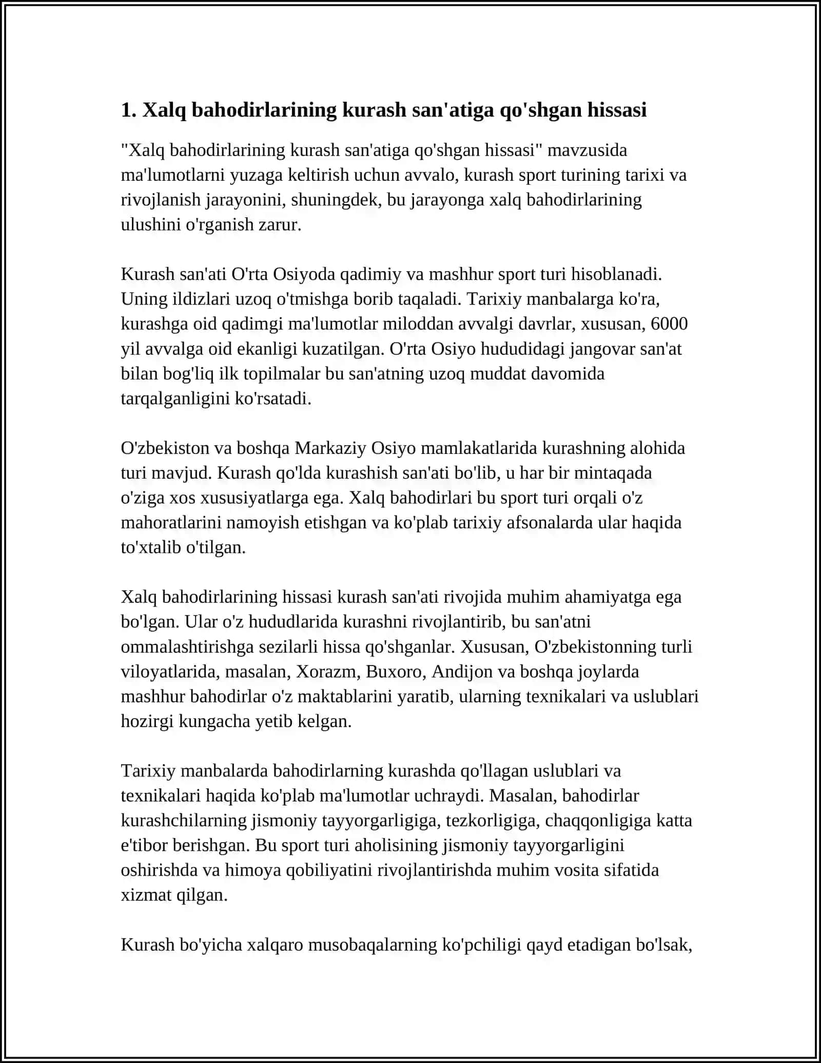 "KURASHNI RIVOJLANISHIDA XALQ BAHODIRLARINING O'RNI", "JAHONDA OʻZBEK KURASHINING TUTGAN O'RNI" 3