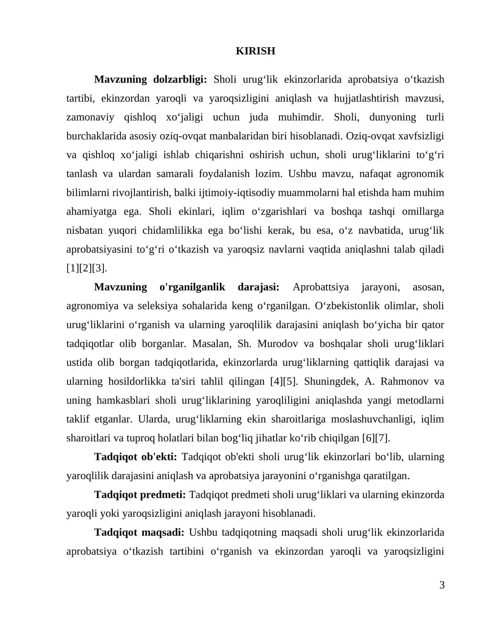 Sholi urug‘lik ekinzorlarida aprobatsiya o‘tkazish tartibi, ekinzordan yaroqli va yaroqsizligini aniqlash va hujjatlashtirish 3