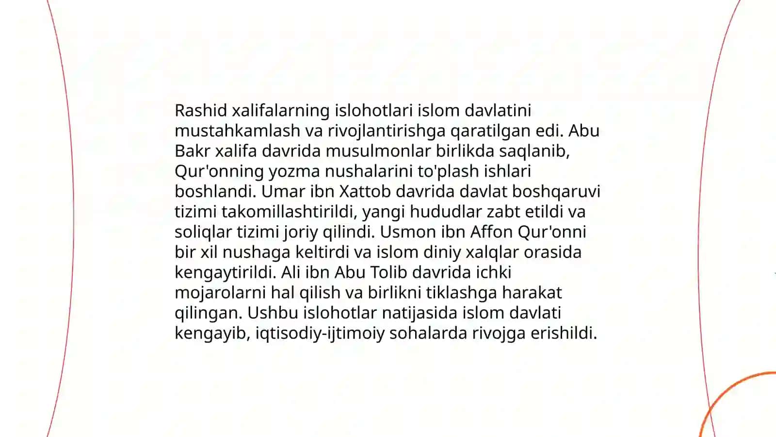 Rashid xalifalarning islohotlarining umumiy mohiyati 3