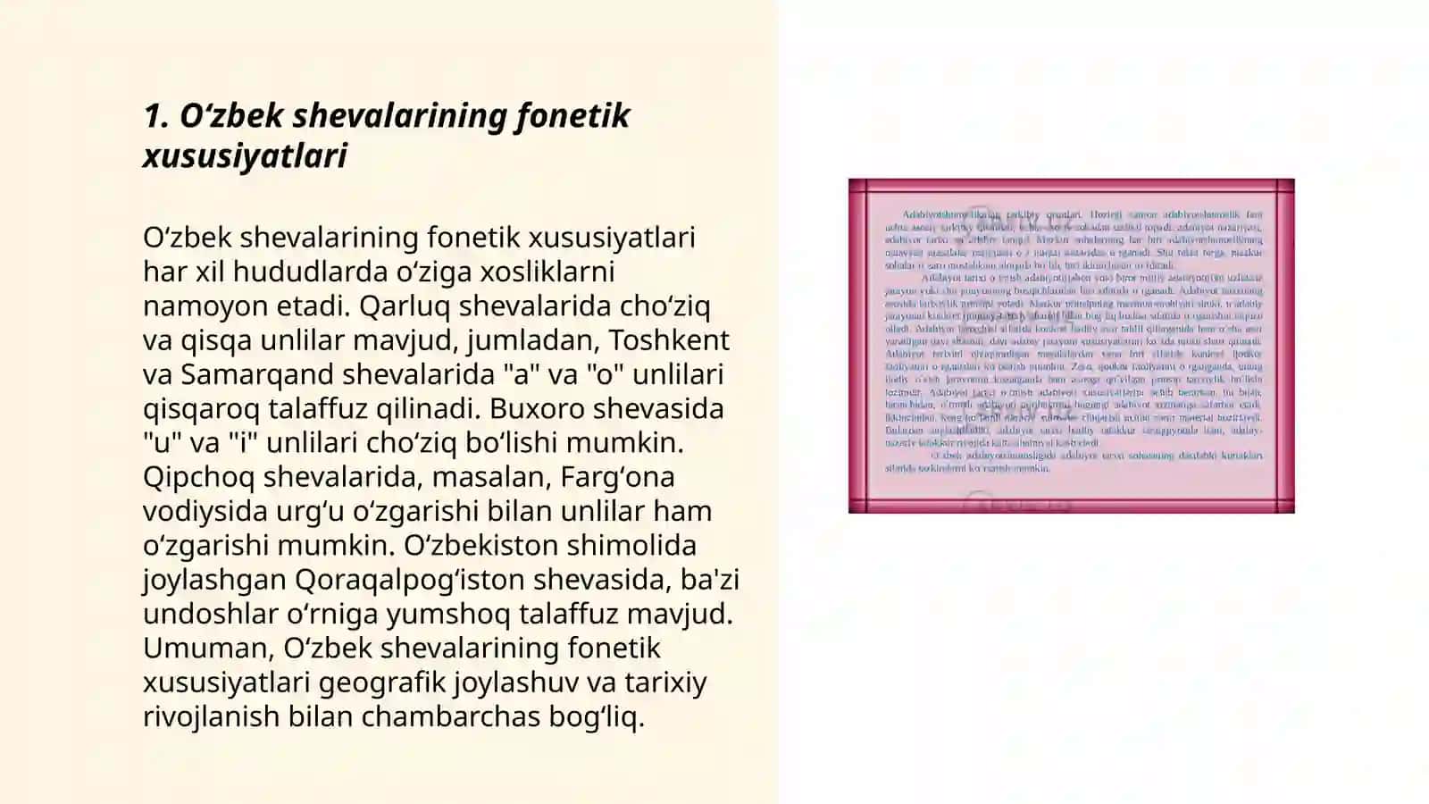Oʻzbek shevalarining fonetikasi, uning hozirgi oʻzbek adabiy tiliga munosabati 3