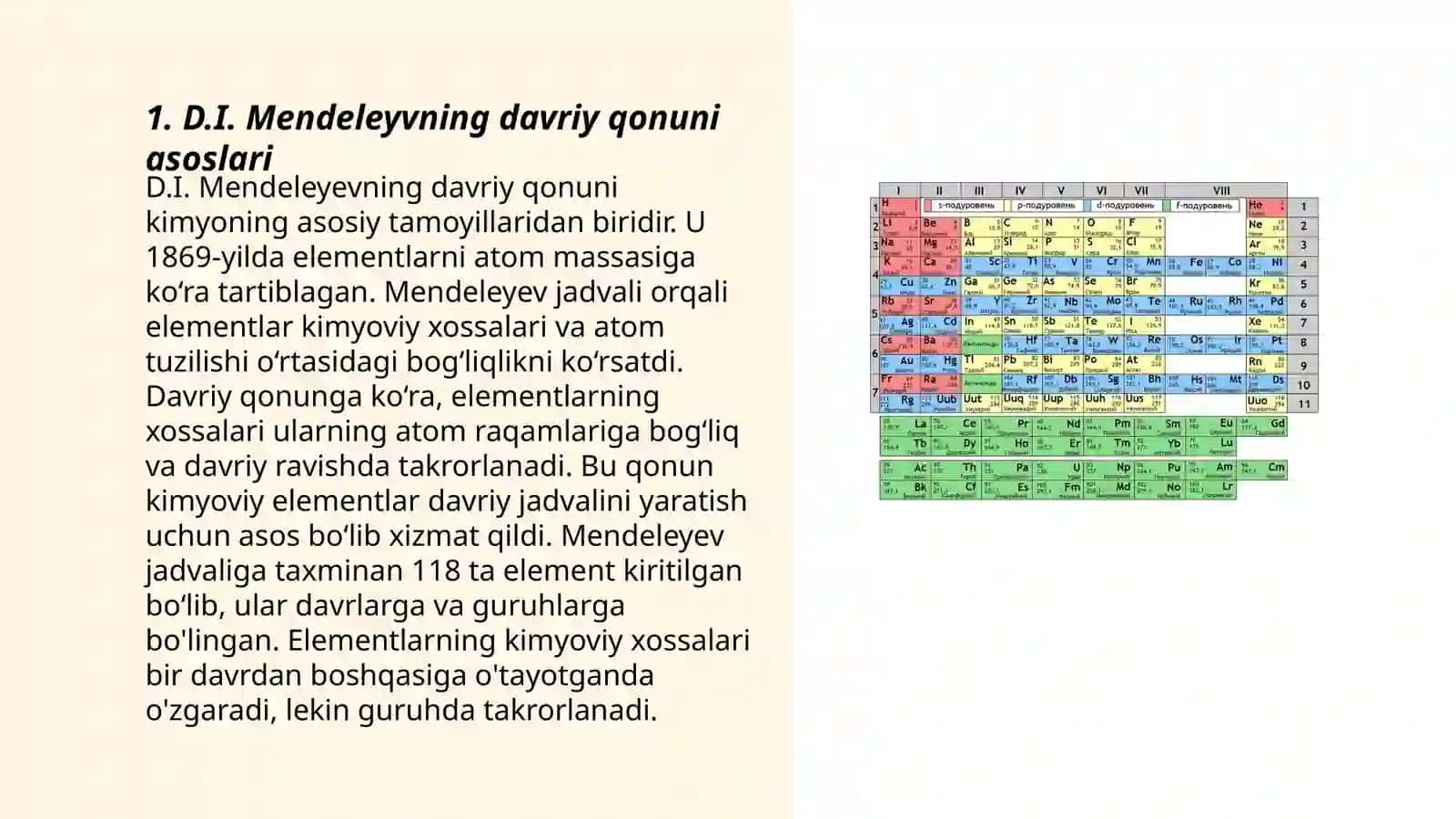 D.I.Mendeleyvning davriy qonunini va davriy sistemasini oʻqitish metodikasi 3