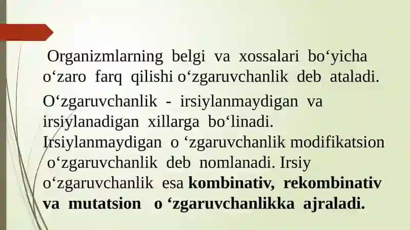 Genetik materialning o’zgaruvchanligi. O’zgaruvchanlik va uning xillari 3
