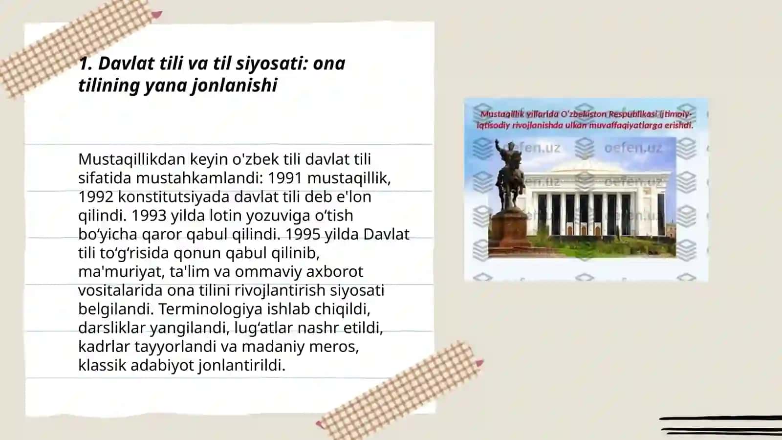 Mustaqillik yillarida O'zbekistonda manaviy va madaniy taraqqiyot 3