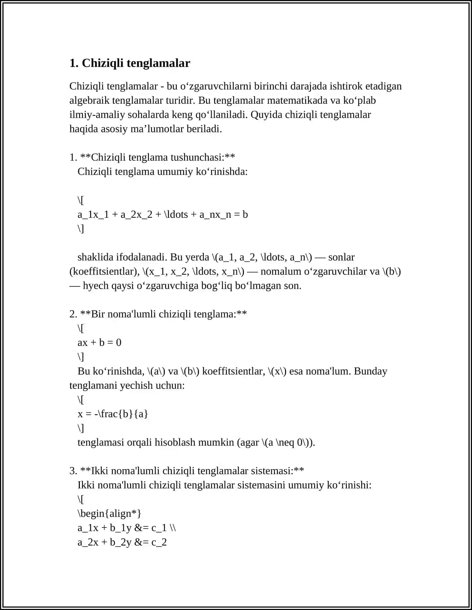 TENGLAMA TUZILISHI TURLARI. TENGLAMALAR YECHISH METODIKASI 3