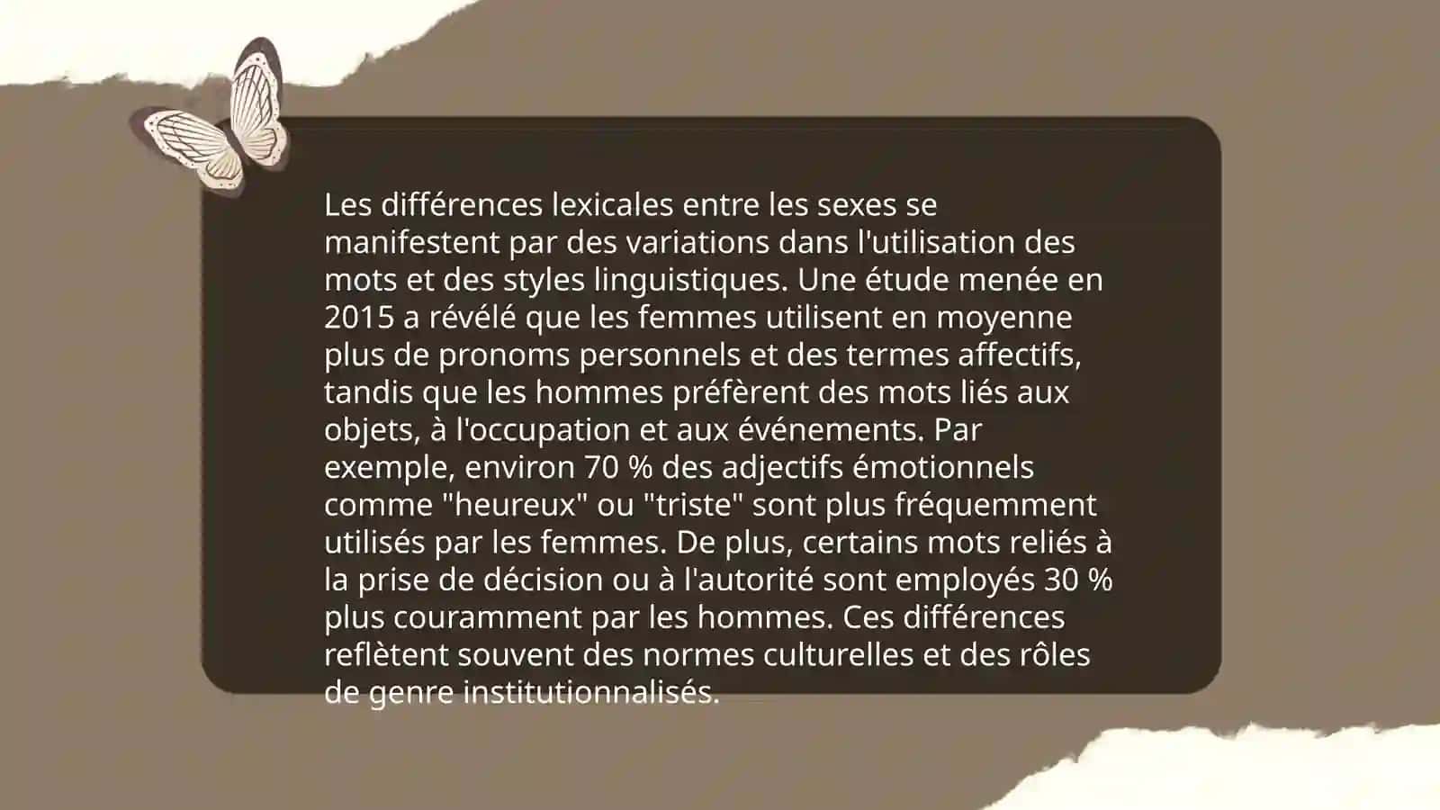 Caractériques des mots et expressions utilisés par les hommes et les femmes 3