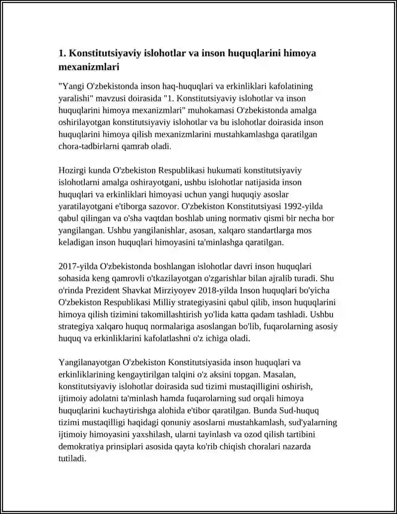 YANGI O'ZBEKISTONDA INSON HAQ-HUQUQLARI VA ERKINLIKLARI KAFOLATINING YARALISHI 3
