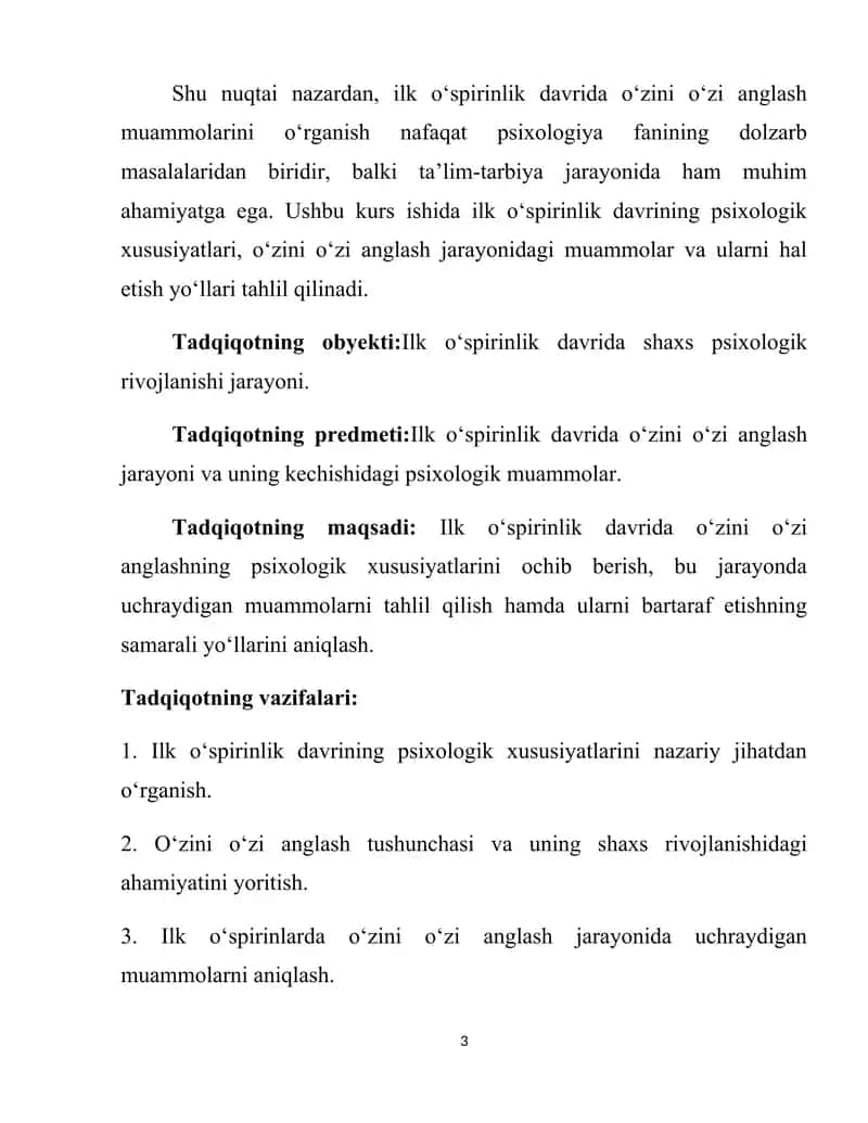 Ilk o’spirinlik davrida o’zini o’zi anglash muammosi 3