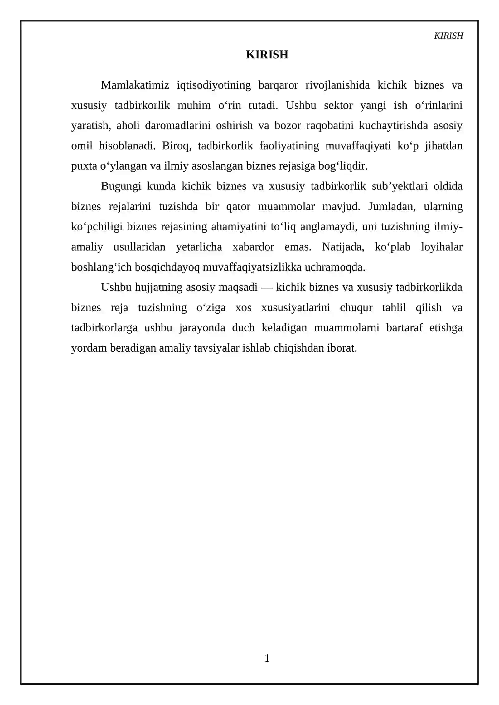Kichik biznes va xususiy tadbirkorlikda biznes reja tuzish xususiyatlari 3
