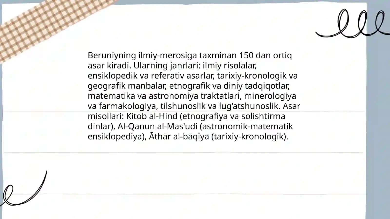 Beruniyning Adabiyotga oid faoliyatini oʻrganish 3