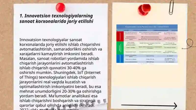 Iqtisodiyotga innovatsiyalarni keng joriy qilish, sanoat korxonalari va ilm-fan muassasalarining kooperatsiya aloqalarini rivojlantirish. 3
