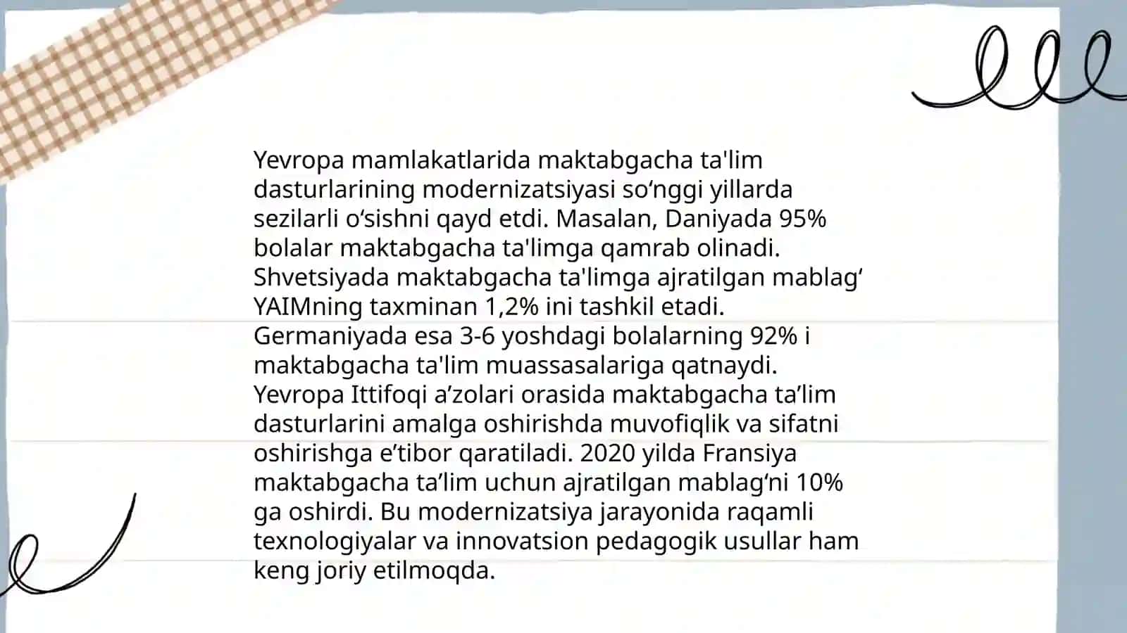 Yevropa mamlakatlarida maktabgacha ta'lim sohasidagi özgarishlar 3
