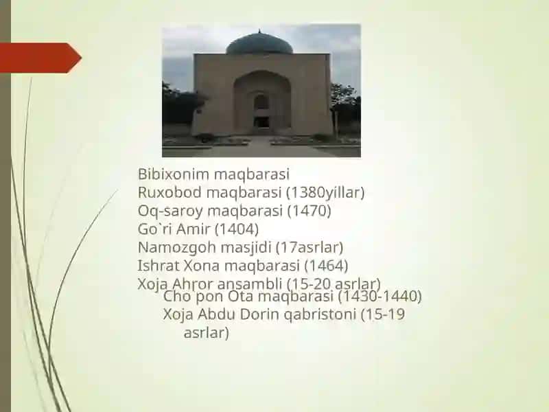 - Tags (comma-separated): Samarqand, O`zbekiston, tarixiy yodgorliklar, Temuriylar, arxitektura, Afrosiyob 3