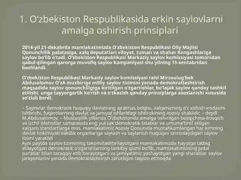 Erkin saylov prinsiplari, Mudofaa qobiliyati, Madaniy ob’ektlar va ularning tasnifi, ijtimoiy-iqtisodiy sohalarni innovatsion rivojlantirish 3