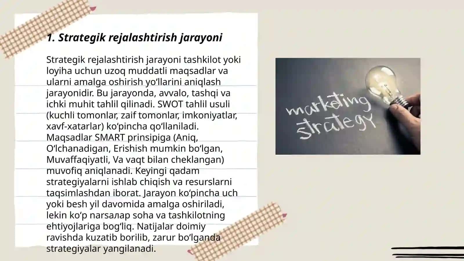 Strategik va taktik rejalashtirish. Marketing nazorati. Yunusova Munisa 3