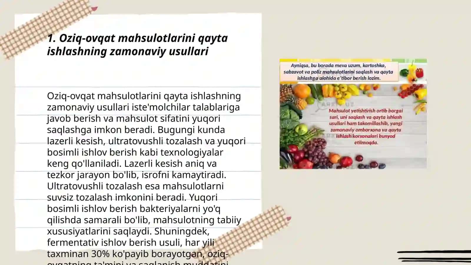 Oziq-ovqat sanoati korxonalari mahsulotlarini qayta ishlash va sotish tizimini tashkil etish va takomillashtirish 3