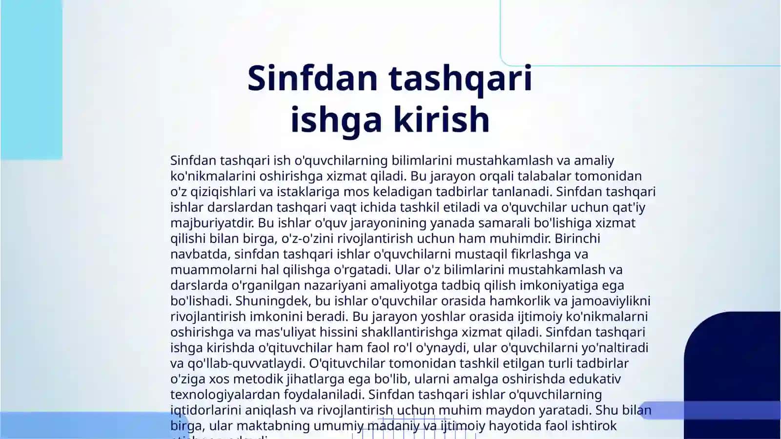 SINFDAN TASHQARI ISHLAR VA ULARNING TURLARI 3