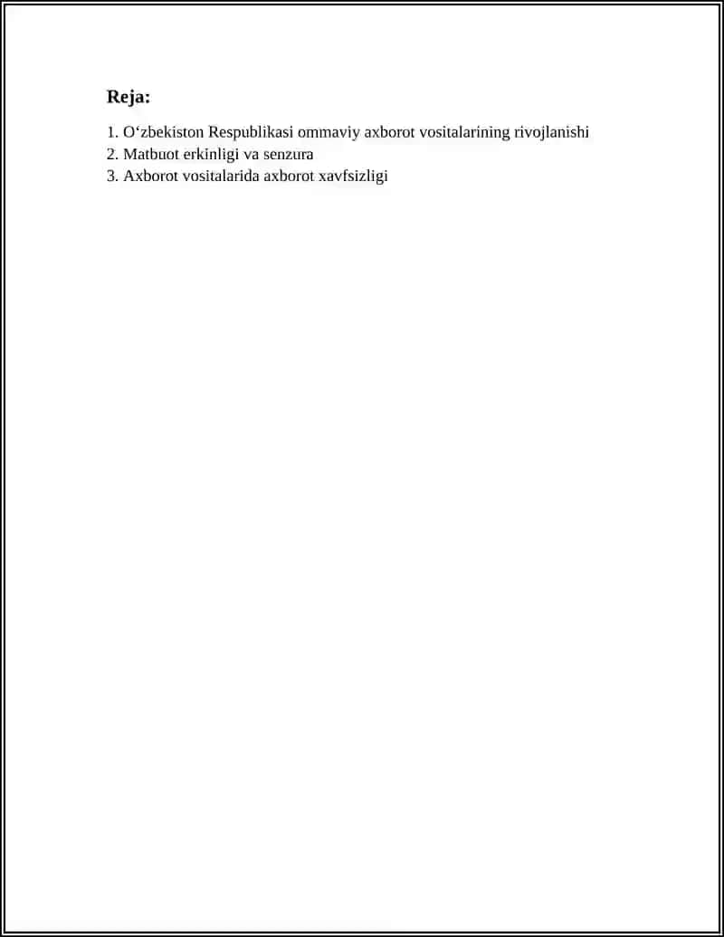 O'ZBEKISTON RESPUBLIKASIDA OMMAVIY AXBOROT VOSITALARINING FAOLIYATI 3