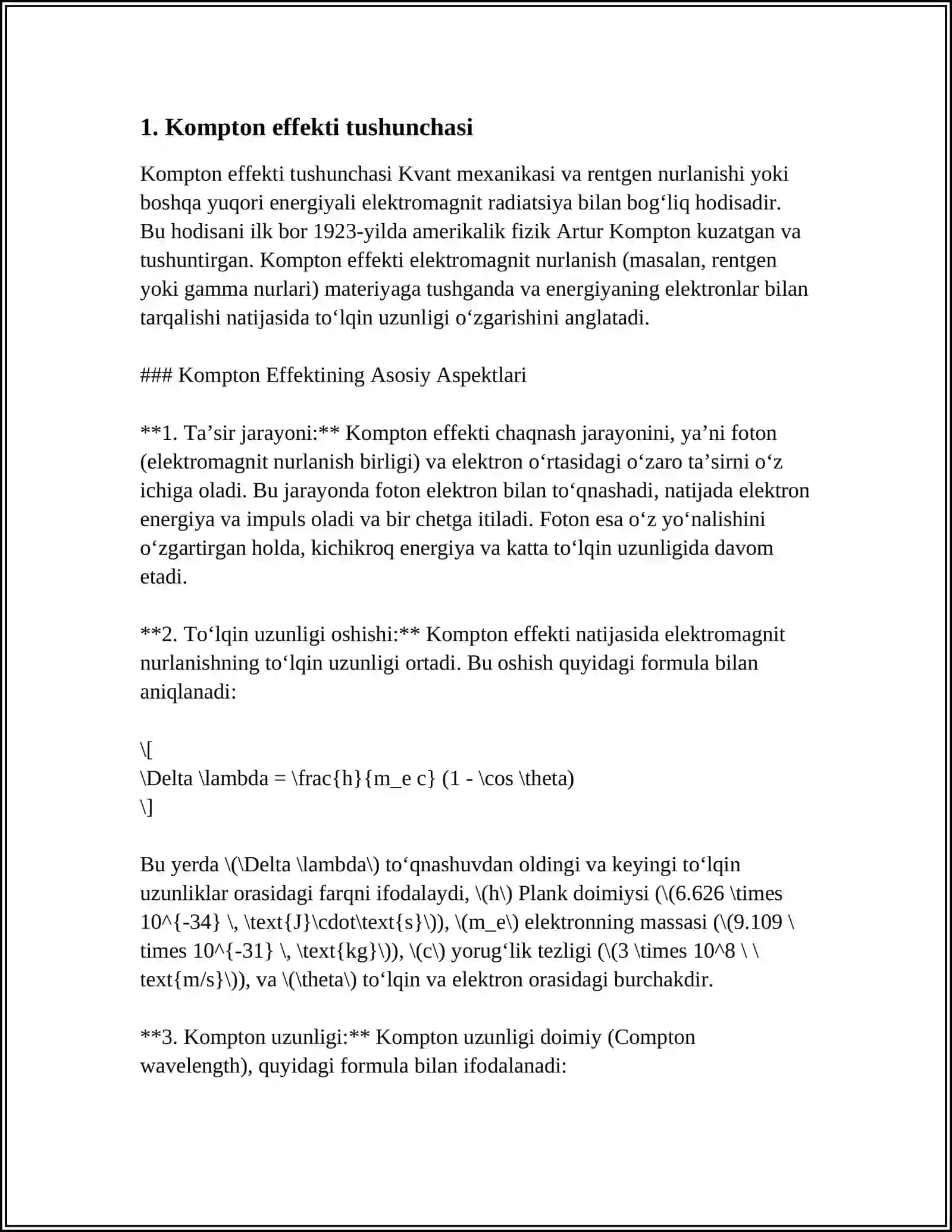 KOMPTON EFFEKTI, FOTOEFFEKT QONUNLARI VA DE-BROYL TOʻLQINLARI 3