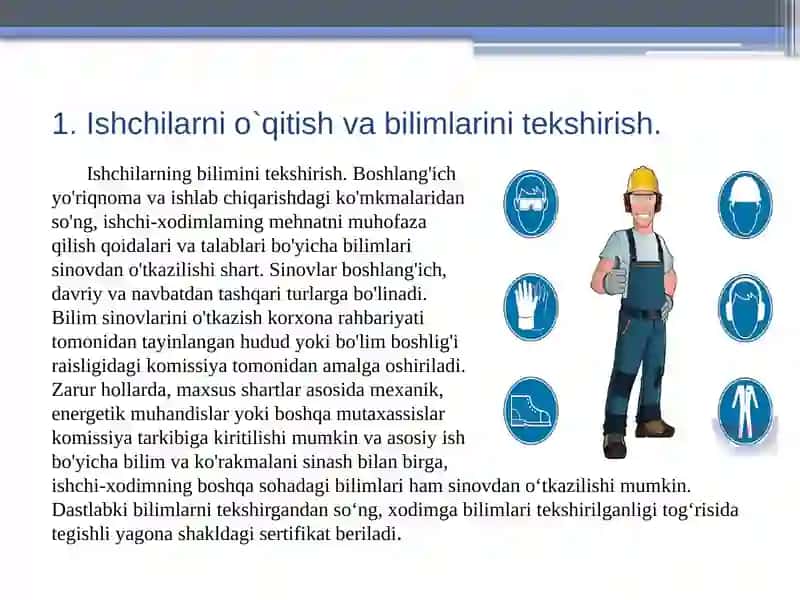 Mehnat muhofazasi bo'yicha xodimlarning bilimlarini tekshirish 3