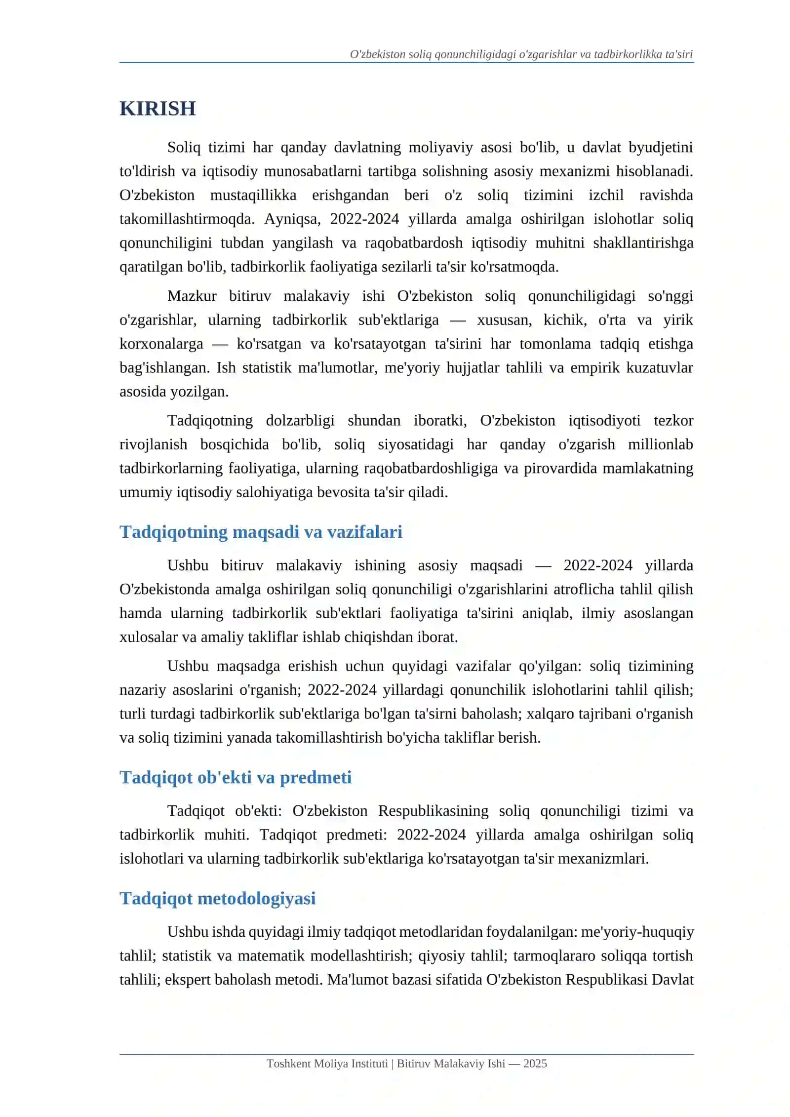 O'ZBEKISTON SOLIQ QONUNCHILIGIDAGI O'ZGARISHLAR VA ULARNING TADBIRKORLIK SUB'EKTLARIGA TA'SIRI 3